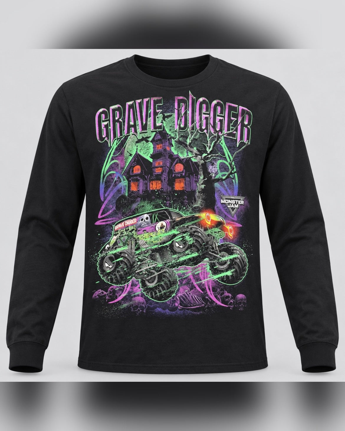 Grave Digger Monster Jam Haunted House Long Sleeve Shirt