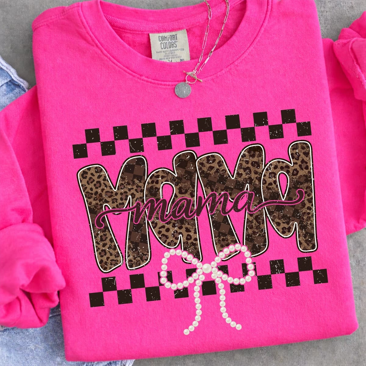 Mama Leopard Bow Sweatshirt